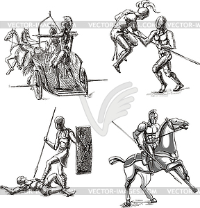 Ancient Gladiator Sketches - vector clip art