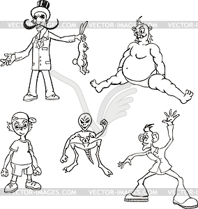 Разные мультяшные персонажи - изображение в векторе
