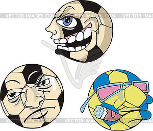 Мультяшные футбольные мячи - векторный дизайн