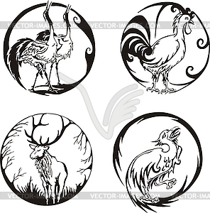 Round designs with birds and animals - vector clip art