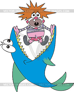 Big fish and little clown - vector image