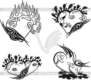 Стилизованный Татуировки с сердцами - стоковый векторный клипарт