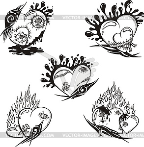 Stylized Tattoos with Hearts - vector clipart