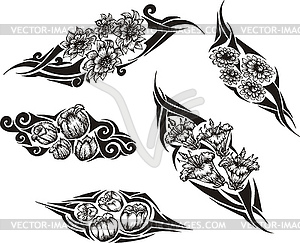 Tribal Flower Tattoos - white & black vector clipart