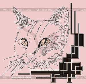 Decorative corner with cat - vector clipart