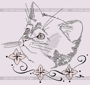 Decorative design with cat - vector clip art