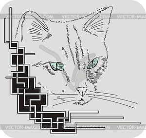 Decorative corner with cat - vector clipart / vector image