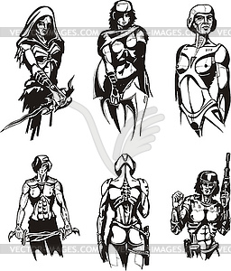 Amazon Cyborgs - white & black vector clipart