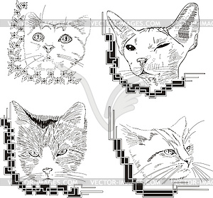 Set of framed cat sketches - vector clip art