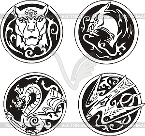 Stylized round animal designs - vector clip art