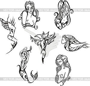 Stylized mermaids - vector clip art