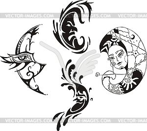 Stylized moons - royalty-free vector clipart