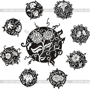 Round decorative flower dingbat designs - vector image