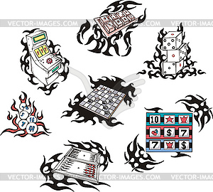 Gambling tattoos with flames - vector image