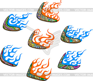 Native Australian Boomerangs with Flames - vector clipart