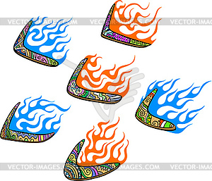 Native Australian Boomerangs with Flames - vector clipart