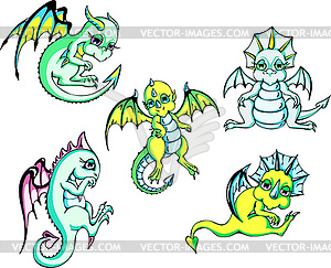 Green baby dragons - vector clipart