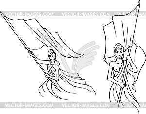 French Marianne with Flags - vector clip art