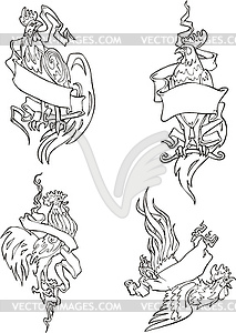 Roosters with ribbons - vector image