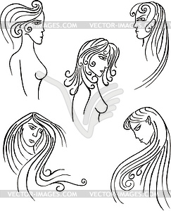 Stylized woman heads - vector clip art