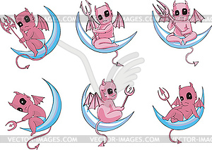 Little devils on moon - vector clipart