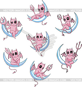 Little devils on moon - vector image