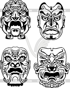 Japanese Noh Theatrical Masks - vector EPS clipart