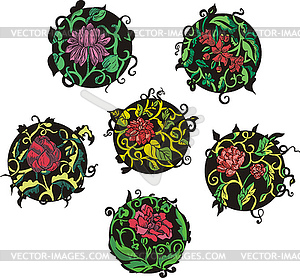 Round red flower designs - vector clipart