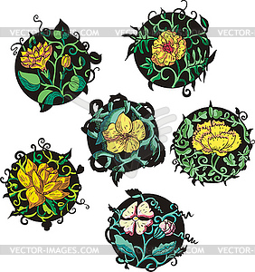 Round yellow flower designs - vector image