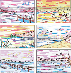 Sketches of coastal landscapes - vector image