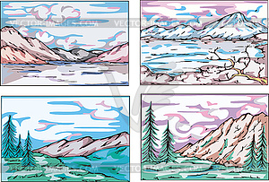 Sketches of mountain landscapes - vector clipart