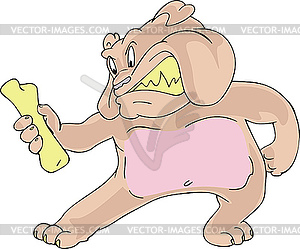 Bulldog with bone cartoon - vector clipart