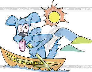 Cartoonial dog in speed boat - vector image