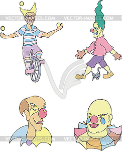 Clowns in circus - color vector clipart