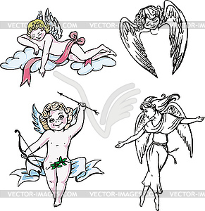 Set of four angel designs - vector image