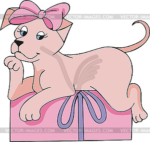 Pink doggy gift - vector image