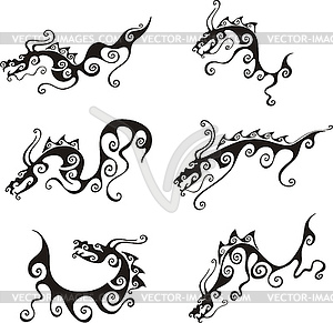 Stylistic dragon tattoos - vector image