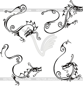 Stylistic exquisite dragon tattoos - vector clipart