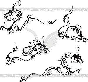 Stylistic dragon tattoos - vector clip art