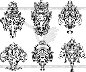 Symmetric Ganesha masks - vector image