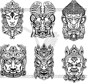 Hindu deity masks - vector image