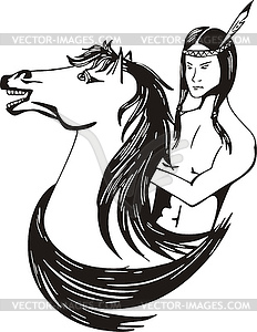 Young american indian horseman - vector image