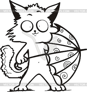 Funny kitty holding umbrella - vector image