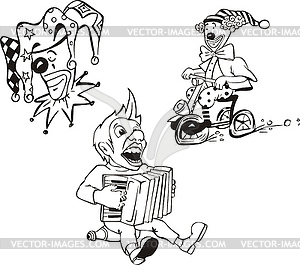 Three funny clowns - vector image