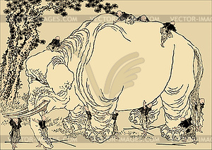 Hokusai japanese manga - Giant elephant - vector clipart