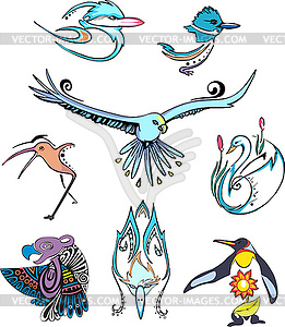 Miscellaneous stylized birds - vector clipart