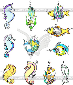 Miscellaneous stylized fish - vector clip art