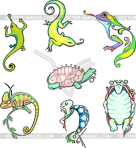 Stylized lizards and turtles - vector image