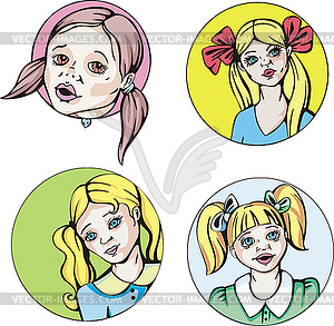 Круглый портретов молодых милые девушки с косичками - векторизованное изображение