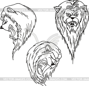 Aggressive lion heads - vector image